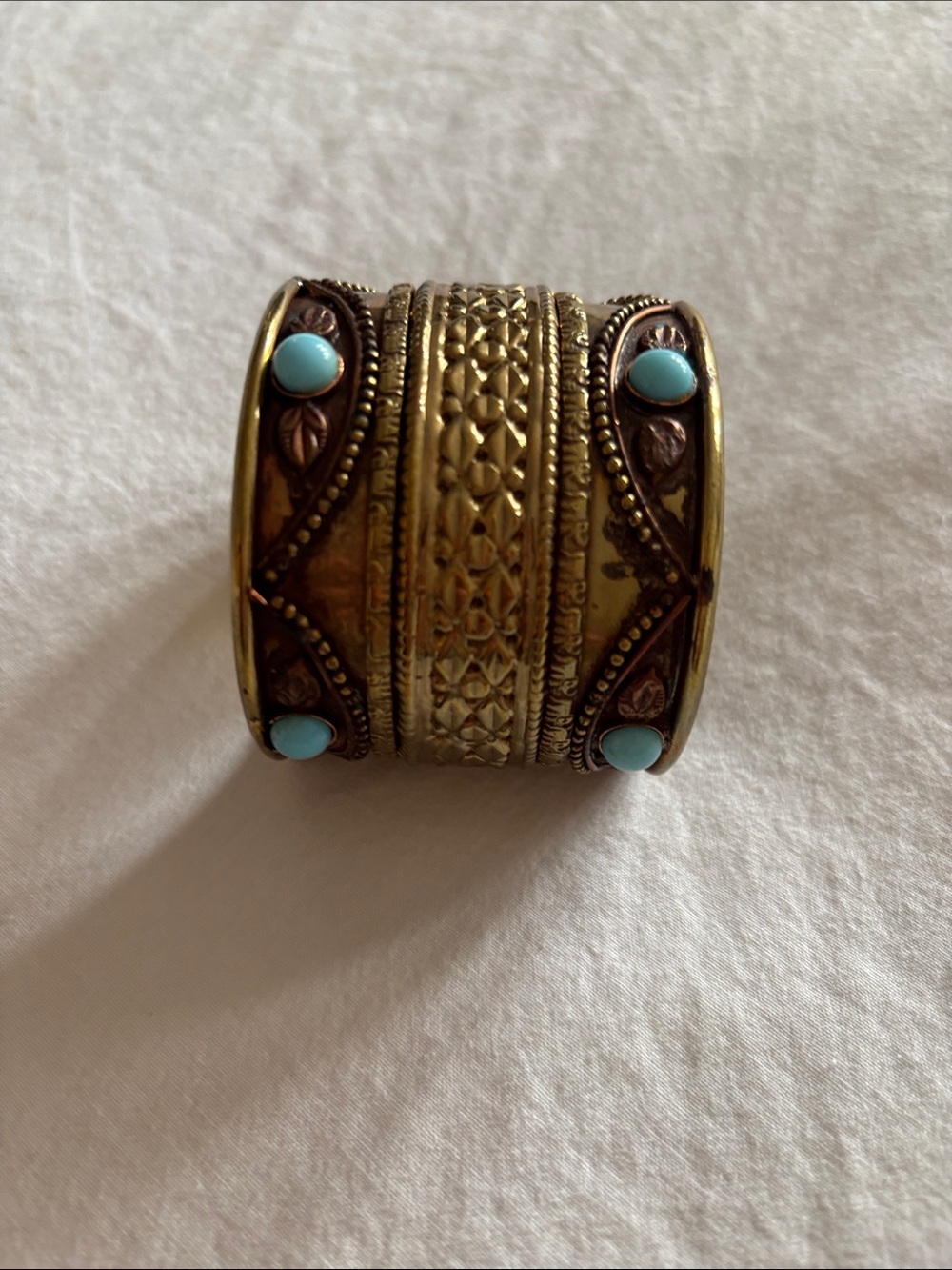 Turquoise Stone accent on Brass Cuff Bracelet ***Statement Cuff Bracelet***